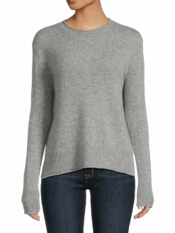 Women Saks Fifth Avenue Rolled Edge Crewneck Cashmere Sweater