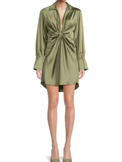 Women Jonathan Simkhai Roma Plunge Satin Shirt Dress