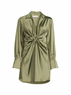 Women Jonathan Simkhai Roma Plunge Satin Shirt Dress