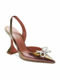Amina Muaddi Rosie Flare Heel Slingback Crystal Pumps