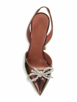 Amina Muaddi Rosie Flare Heel Slingback Crystal Pumps