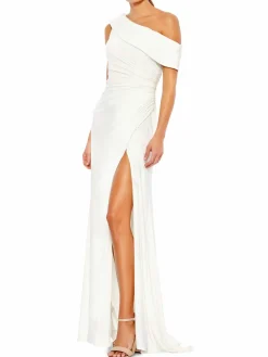 Women Mac Duggal Ruched One Shoulder Slit Gown
