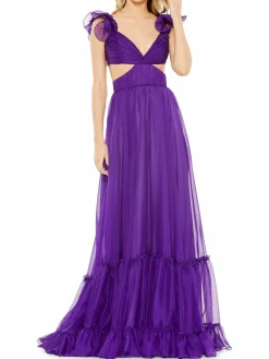 Women Mac Duggal Ruffle Cutout Pleated Ball Gown