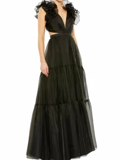 Women Mac Duggal Ruffle Cutout Tiered Gown