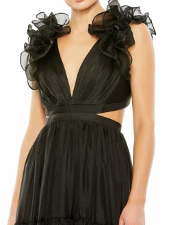 Women Mac Duggal Ruffle Cutout Tiered Gown