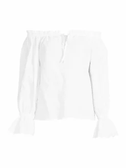 Women Saks Fifth Avenue Ruffle Off Shoulder Linen Blend Top
