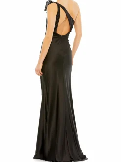 Women Mac Duggal Sequin Bow One-Shoulder A-Line Gown