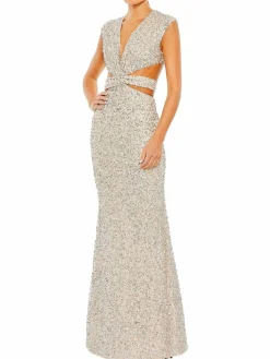 Women Mac Duggal Sequin Cutout Plunge Gown