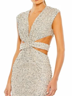 Women Mac Duggal Sequin Cutout Plunge Gown