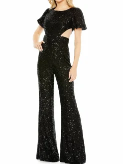 Women Mac Duggal Sequin Flare Jumpsuit