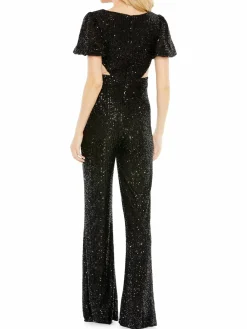 Women Mac Duggal Sequin Flare Jumpsuit
