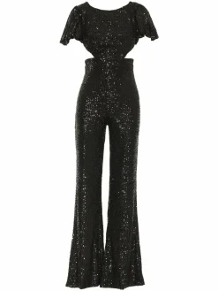 Women Mac Duggal Sequin Flare Jumpsuit