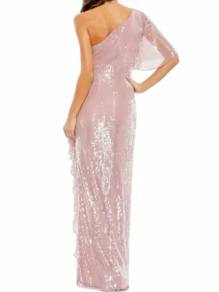 Women Mac Duggal Sequin One Shoulder Draped Gown