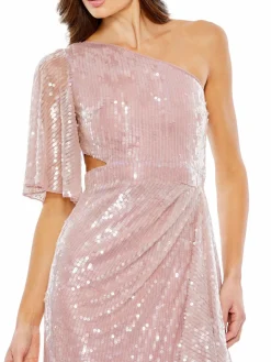 Women Mac Duggal Sequin One Shoulder Draped Gown