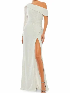 Women Mac Duggal Sequin One Shoulder High Slit Gown