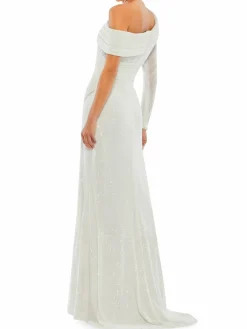Women Mac Duggal Sequin One Shoulder High Slit Gown