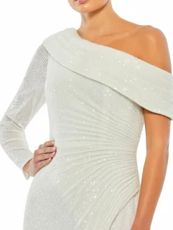 Women Mac Duggal Sequin One Shoulder High Slit Gown