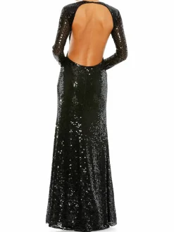 Women Mac Duggal Sequined Open Back A Line Gown