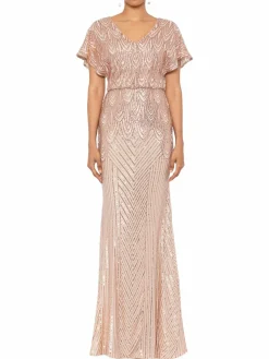 Women Betsy & Adam Sequinned V Neck Gown