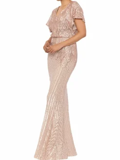Women Betsy & Adam Sequinned V Neck Gown