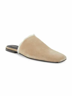 Proenza Schouler Shearling Trim Suede Flat Mules