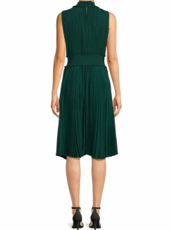 Women NANETTE nanette lepore Shirred High Neck Pleated Sleeveless Midi Dress