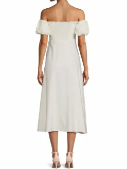 Women Reiss Shona Off Shoulder Linen Blend Midi Flared Dress
