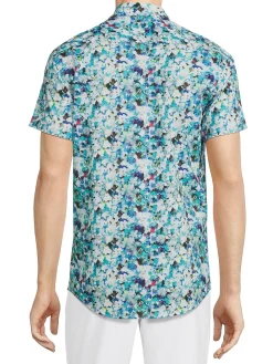 1...Like No Other Casual Button-Down Shirts|Short Sleeve Abstract Button Down Shirt Blue