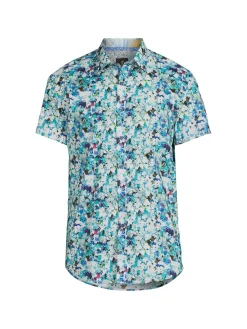 1...Like No Other Casual Button-Down Shirts|Short Sleeve Abstract Button Down Shirt Blue