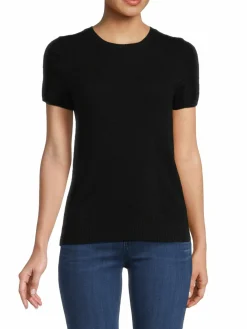 Women Saks Fifth Avenue Short Sleeve Crewneck Cashmere Sweater