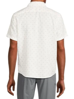 Perry Ellis Linen|Short Sleeve Dot Linen Blend Button Down Shirt Bright White