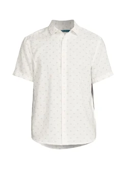 Perry Ellis Linen|Short Sleeve Dot Linen Blend Button Down Shirt Bright White