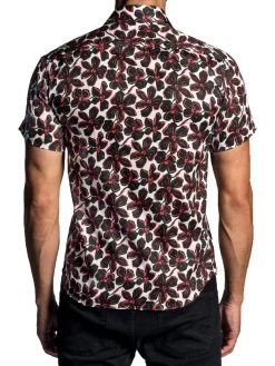 Jared Lang Casual Button-Down Shirts|Short Sleeve Floral Button Down Shirt White Red