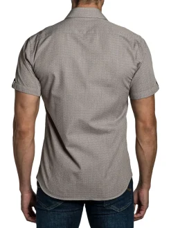 Jared Lang Casual Button-Down Shirts|Short Sleeve Jacquard Button Down Shirt Brown