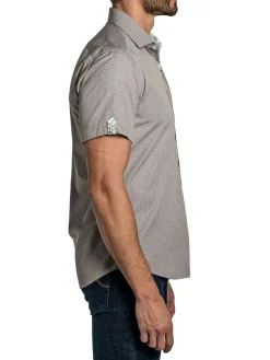 Jared Lang Casual Button-Down Shirts|Short Sleeve Jacquard Button Down Shirt Brown