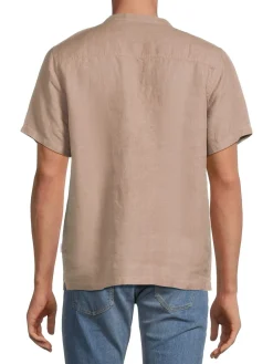 Onia Linen|Short Sleeve Linen Henley Cashew