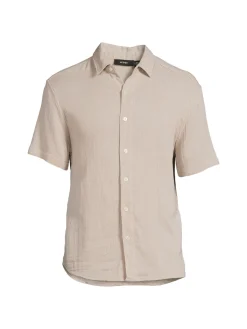 HEDGE Casual Button-Down Shirts|Short Sleeve Textured Button Down Shirt Latte