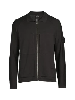Stone Island Cashmere|Silk Blend Zip Up Sweater Military