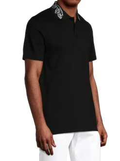 Versace Polos|Silver Baroque, Fuchsia & Tawny Embroidered Polo Optical White