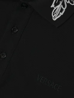 Versace Polos|Silver Baroque, Fuchsia & Tawny Embroidered Polo Optical White