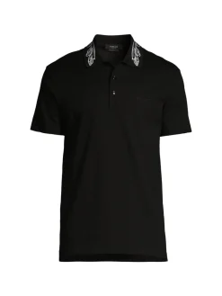 Versace Polos|Silver Baroque, Fuchsia & Tawny Embroidered Polo Optical White