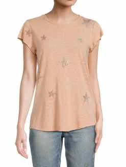 Women Zadig & Voltaire Skinny Embellished Star Linen Blend Top