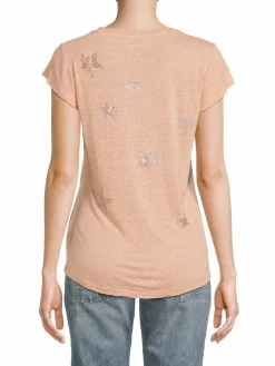 Women Zadig & Voltaire Skinny Embellished Star Linen Blend Top