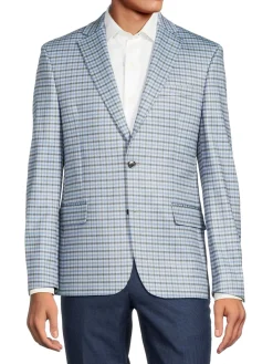 Ben Sherman Blazers & Sportcoats|Skinny Fit Plaid Knit Blazer Blue Grey