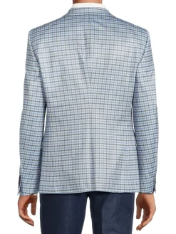 Ben Sherman Blazers & Sportcoats|Skinny Fit Plaid Knit Blazer Blue Grey