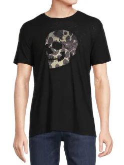 John Varvatos Linen|Skull Applique Linen Blend Tee Black