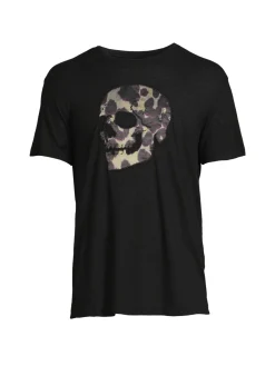 John Varvatos Linen|Skull Applique Linen Blend Tee Black