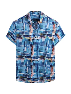 Tom Baine Activewear|Slim Fit Abstract Golf Shirt Sky