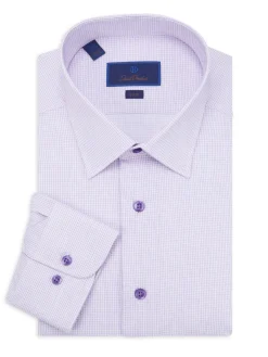 David Donahue Dress Shirts|Slim Fit Check Dress Shirt Lilac