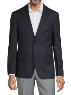 Calvin Klein Blazers & Sportcoats|Slim Fit Check Wool Blend Blazer Dark Blue